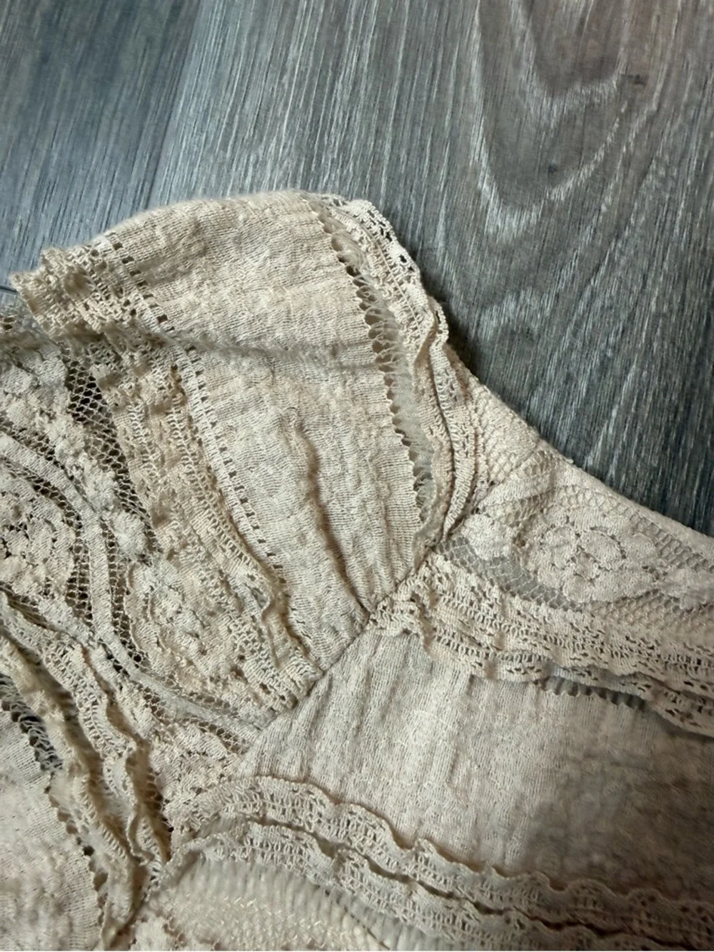 Chris McLaughlin Beige Textured Lace Dress Half Sleeve Peasant Boho Romantic 6P - Picture 6 of 8